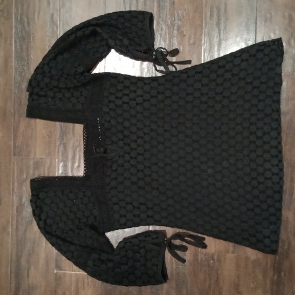Solitaire Black Square Neck Quarter Length Sleeve Lace Top Size Small - Picture 6 of 8